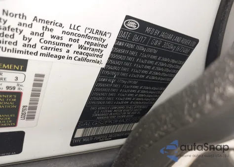 2017 Land Rover Range Rover 3.0L V6 Turbocharged Diesel Hse Td6 z USA, uszkodzony, nr VIN SALGS2FK9HA357978